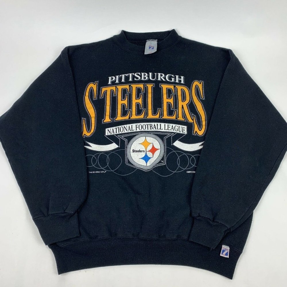 Vintage Pittsburgh Steelers Sweatshirt Mens L NFL Football Logo 7 1993 Black